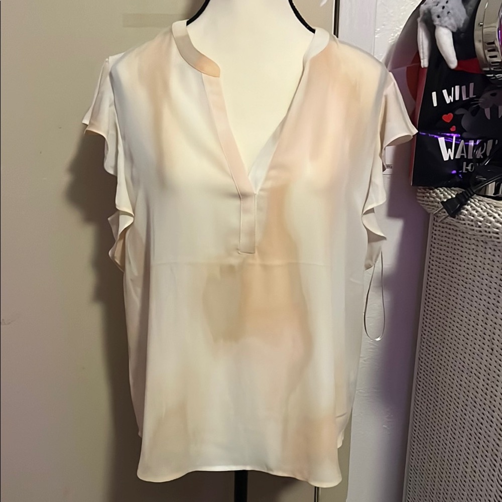 Calvin Klein Cream Flutter Sleeve Blouse